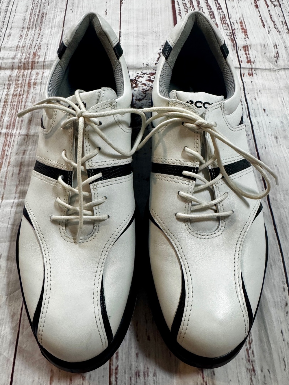 ECCO White & Black Leather Golf Shoes EU 41